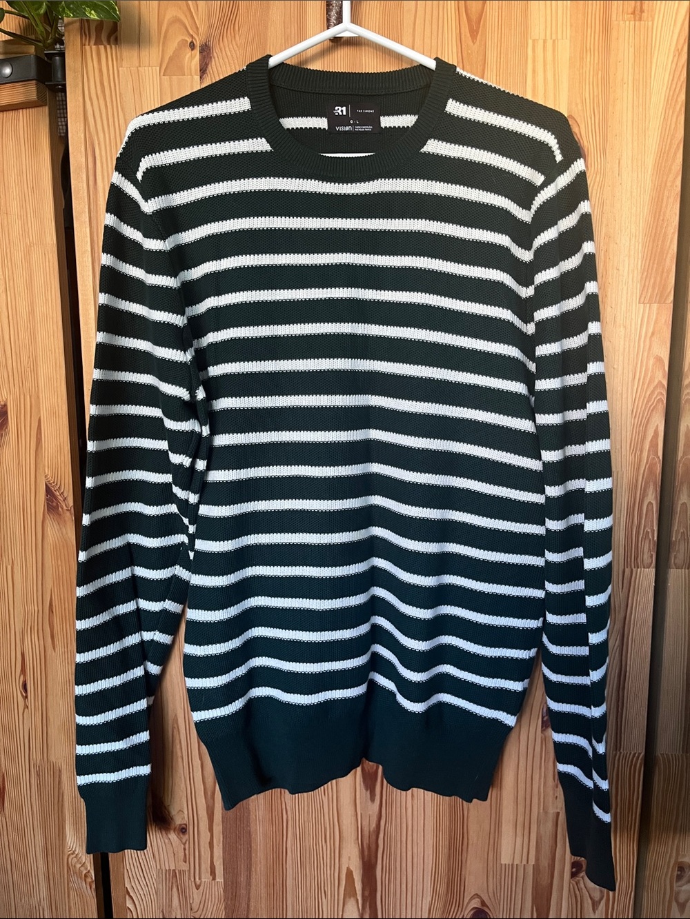 Simons Le31 Striped Dark Green & White Crewneck Sweater (size L)